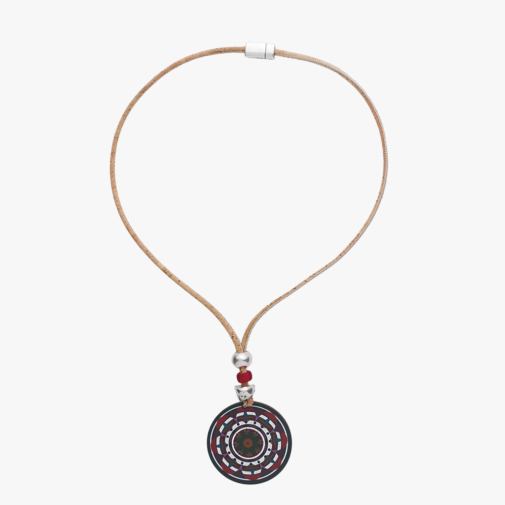 Halskette aus Kork mit rundem Holzelement, veganer Modeschmuck